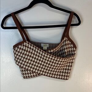 Maeve Brown and White Houndstooth Crop Top